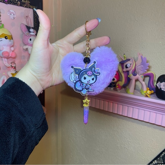 Sanrio Kuromi Purple Witch Pom Pom Pastel Goth handmade keychain - Picture 2 of 7